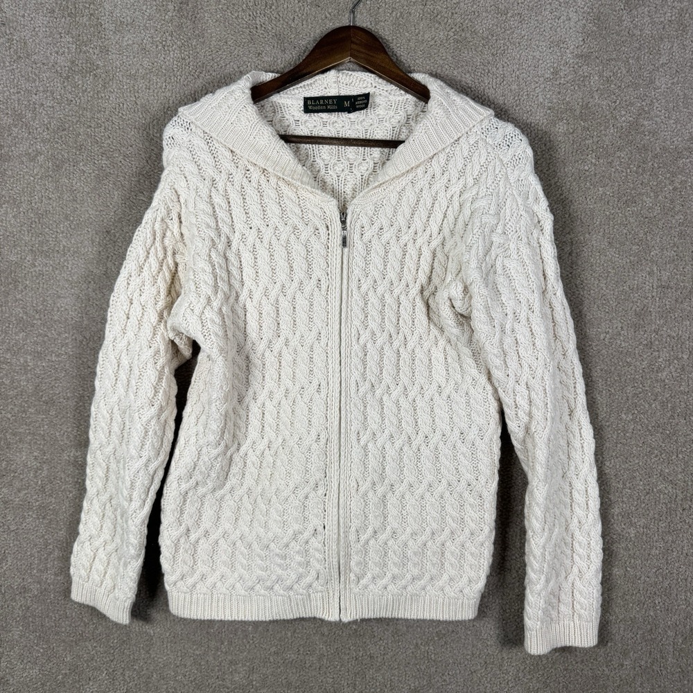 Blarney Woollen Mills Sweater Women's M Ivory Cable Knit Wool Fisherman‎ Irish - Picture 4 of 11